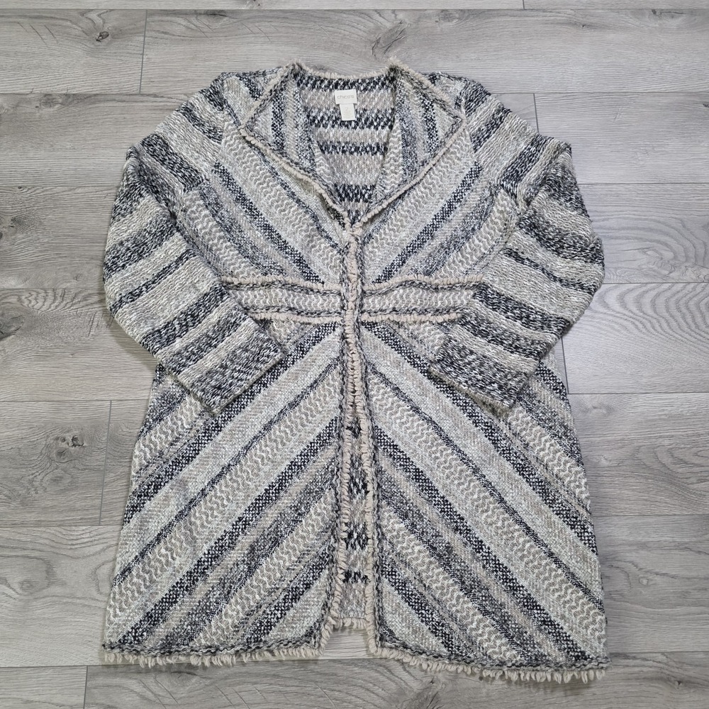 Chico's Women L Multicolor Cardigan Size 2 Cotton Blend Open Front Knit Sweater